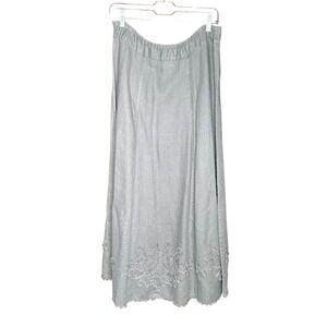 Soft Surroundings Linen Embroidered Maxi Skirt Gray Boho Gypsy Large